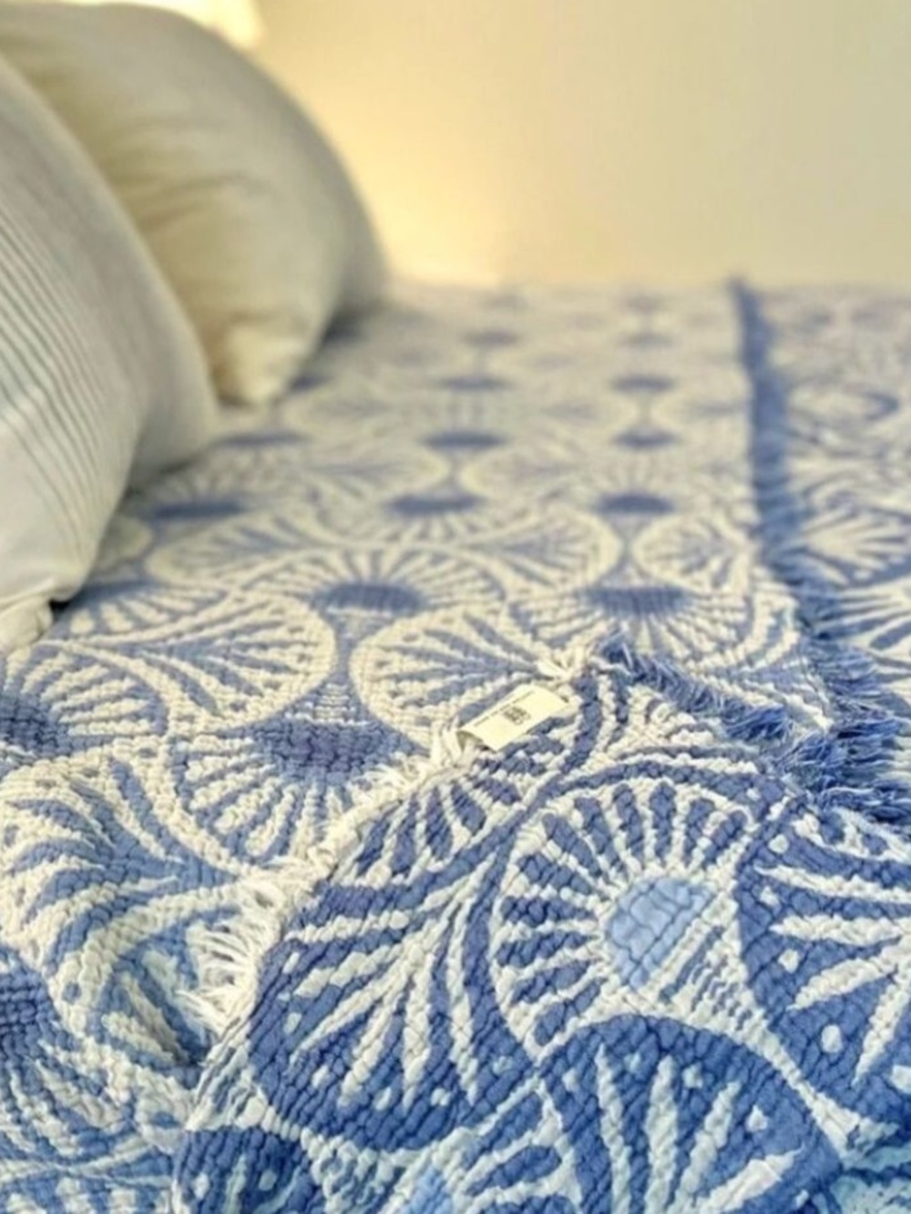 KING Periwinkle MCM Ginkgo Bedspread Organic Cotton 2 Side Loom Weave NEW